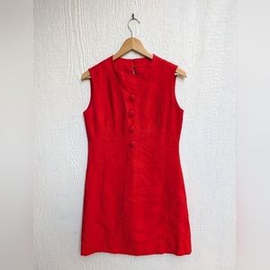 Vintage Leslie Fay Original Union Made Sleeveless Red Dress With Pockets